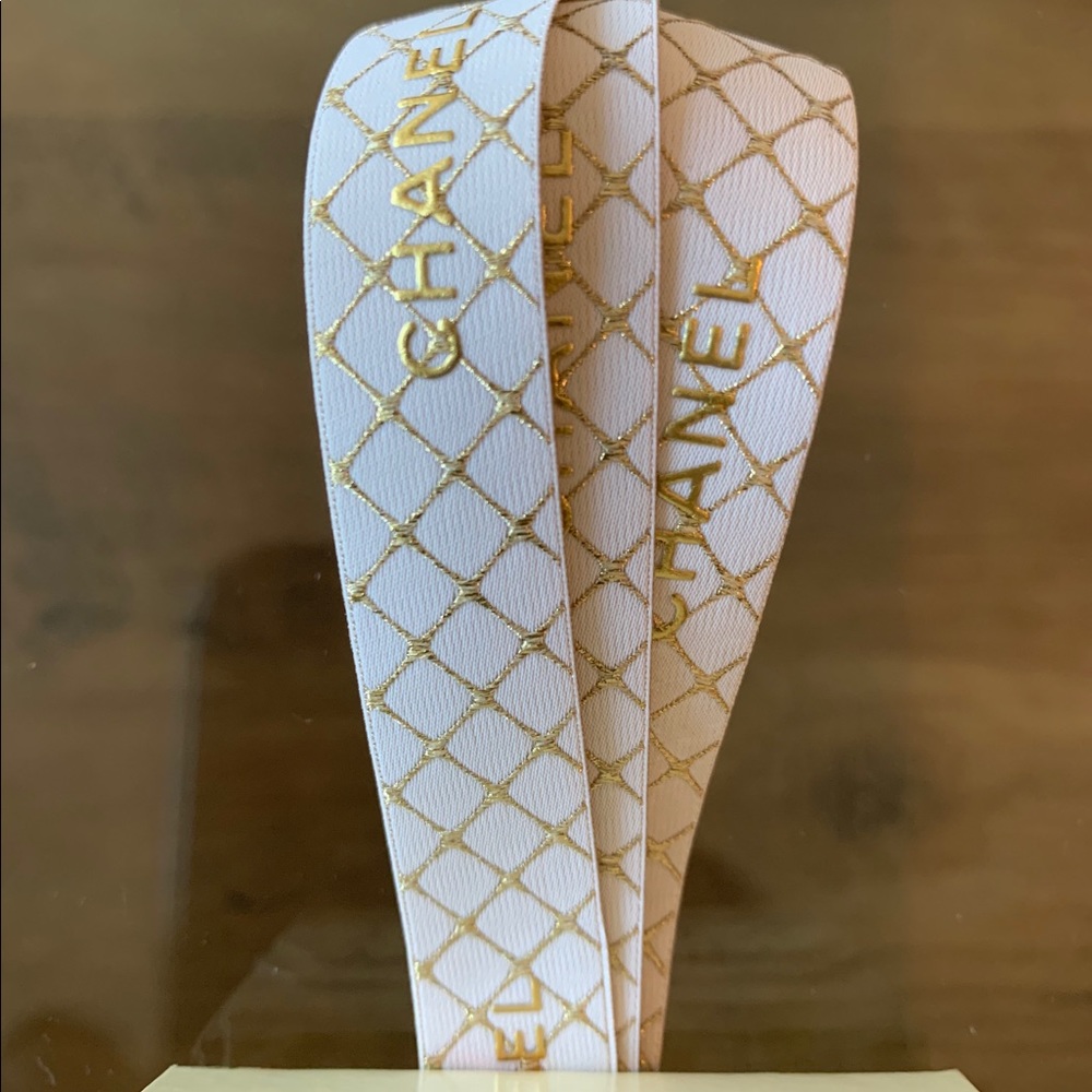 Chanel Ribbon Gold Plaid Gift Wrap Crafting 36” One Yard
